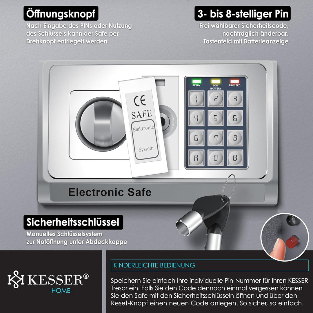 KESSER® Elektr. Tresor | 50x35x34,5 XXL | Türstärke 4mm | Elektronischer Safe | Doppelbolzenverriege