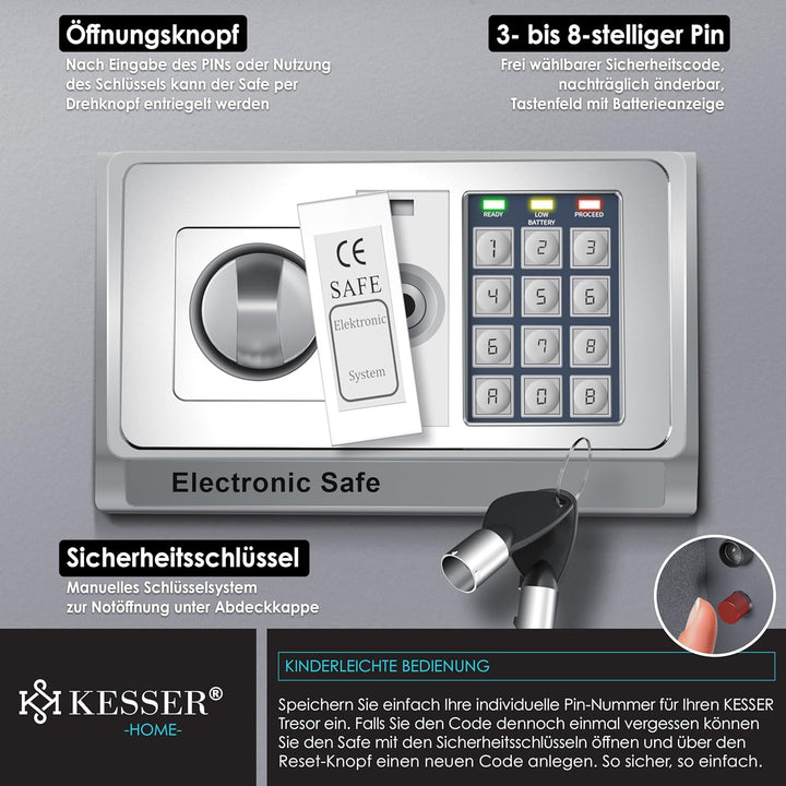 KESSER® Elektr. Tresor | 50x35x34,5 XXL | Türstärke 4mm | Elektronischer Safe | Doppelbolzenverriege
