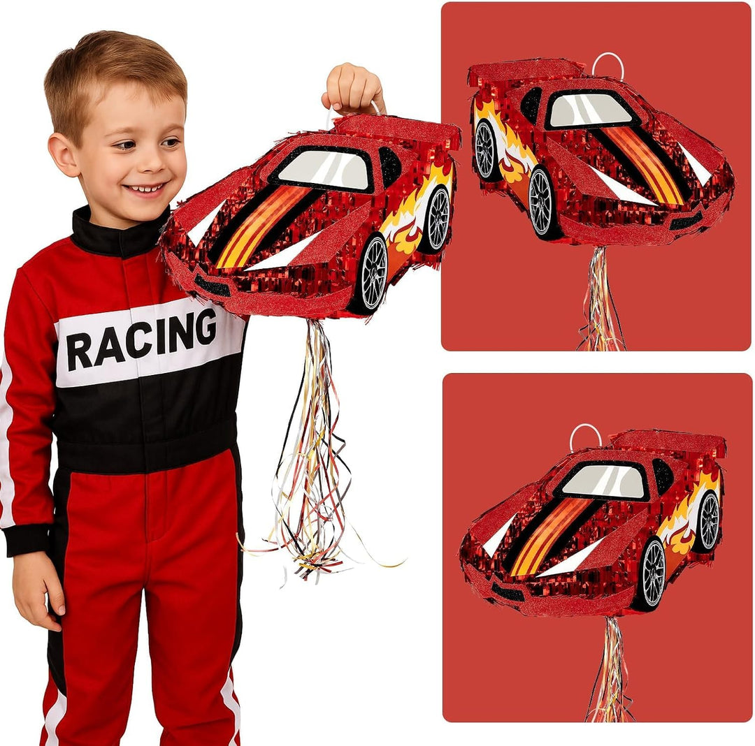 WERNNSAI Rennwagen Pinata – Ren Piñata Deko Geburtstag Junge Kinder Rennauto Piñata mit Stock Augenb