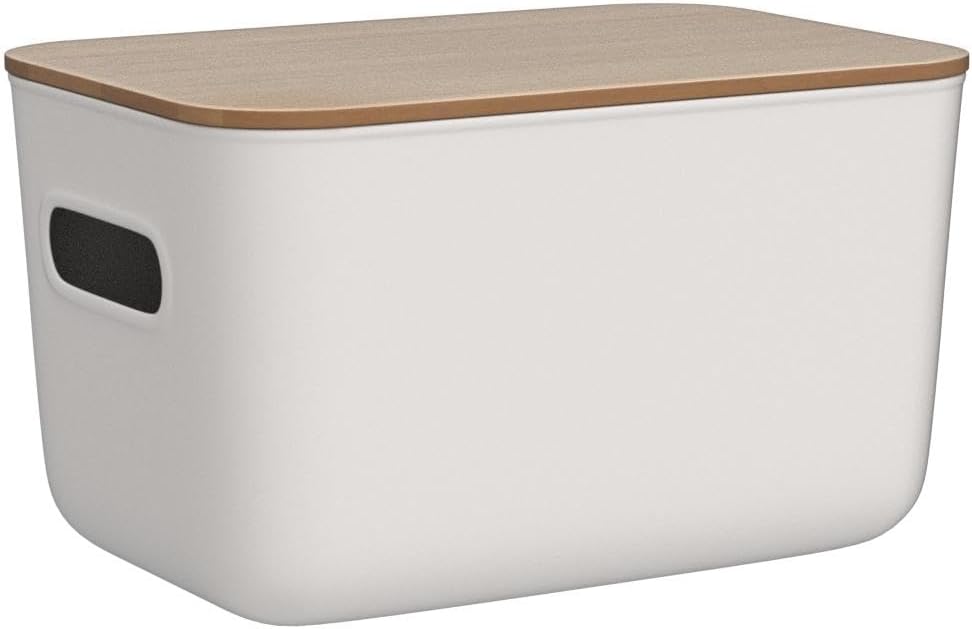 2 Stück Aufbewahrungsbox mit Deckel Bambus für Badezimmer, Kunststoff Aufbewahrungskorb, Stapelbare