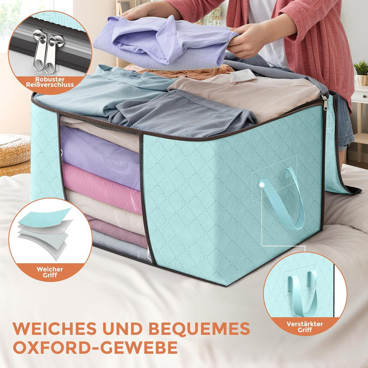 Budding Joy 6 Stück 90L Aufbewahrungstasche, Aufbewahrungsbox mit Deckel Grosse, Kleider Aufbewahrun