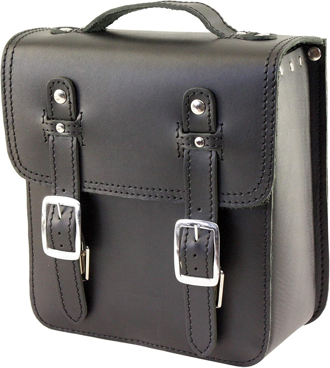 made4bikers Kleine Leder-Hecktasche mit Schnellverschluss-Gepäckträgertasche, Schwarz, passend für S