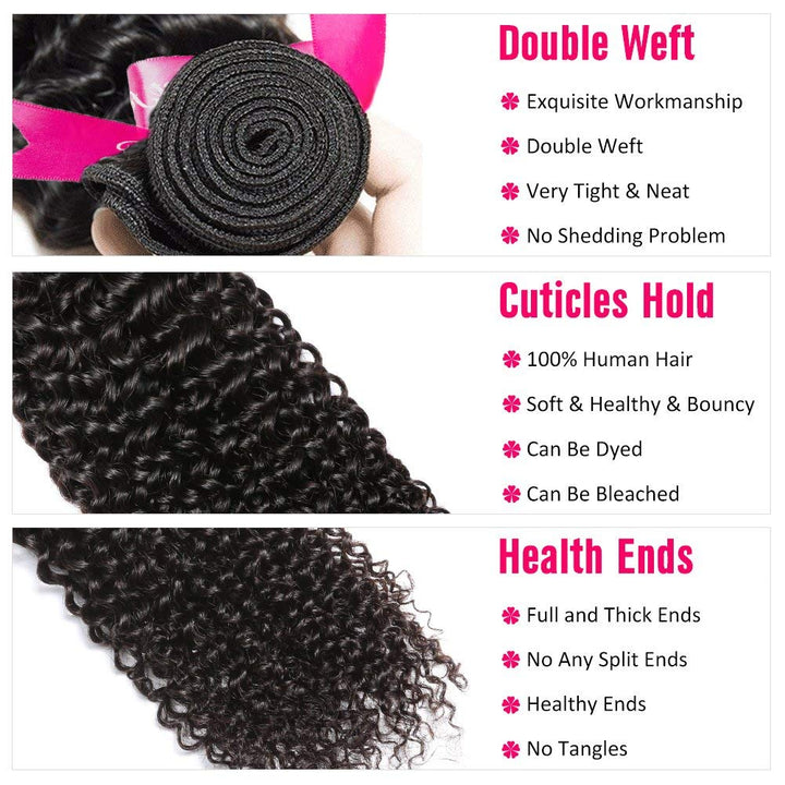 Echthaar-Bündel Curly Human Hair Bundles with Closure Kinky Curly Weave Bundles Human Hair Unprocess