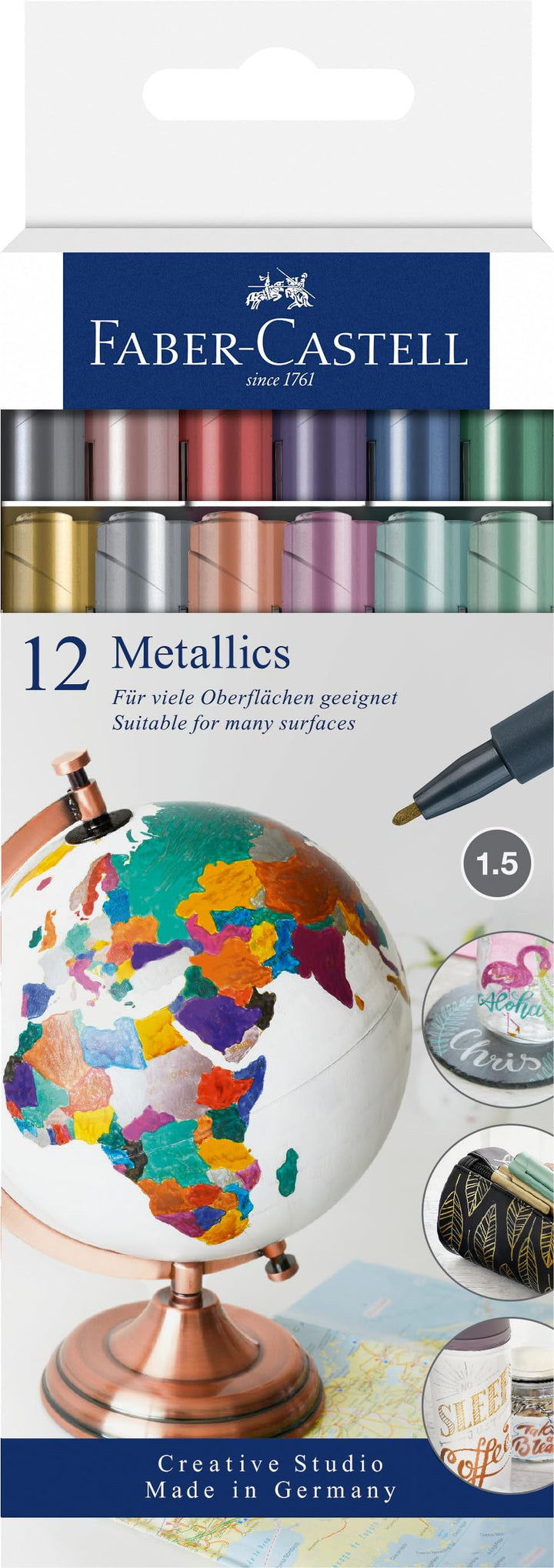 FABER-CASTELL 160713 - Metallics Marker mit Faserspitze, 1,5 mm Strichstärke, für viele Oberflächen