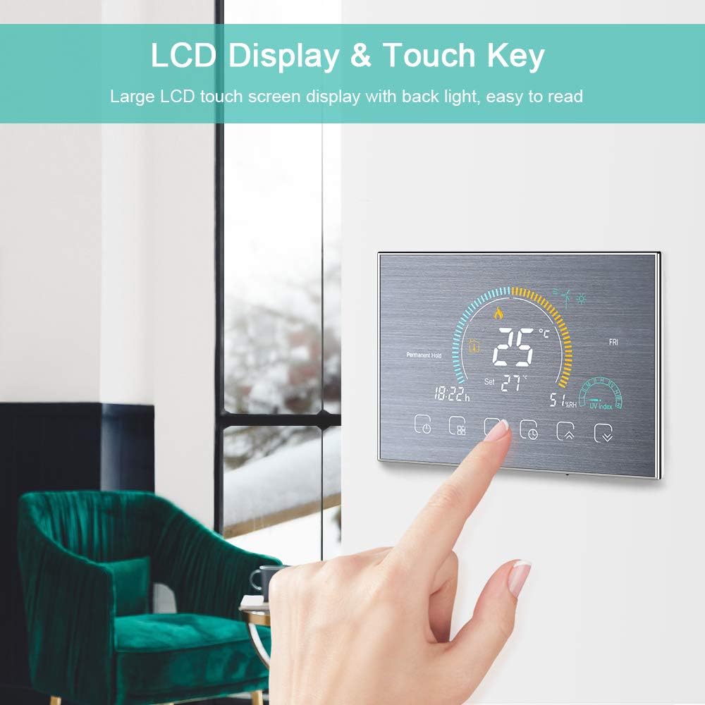 Irishom WiFi Raumthermostat für Gaskessel Thermostat mit 4,8 Zoll LCD-Bildschirm 5+1+1 Programmierba
