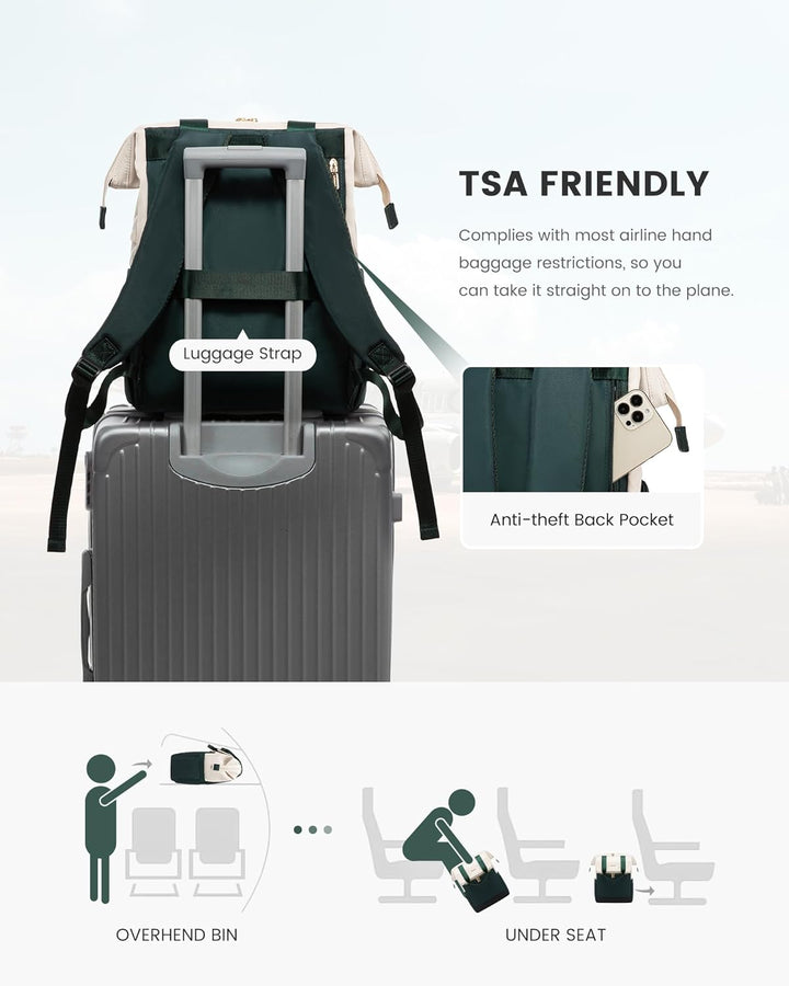 LOVEVOOK Rucksack Damen Grün, 15,6 Zoll Laptop Backpack, Tagesrucksäcke Handtasche 2 in 1, Arbeitsta