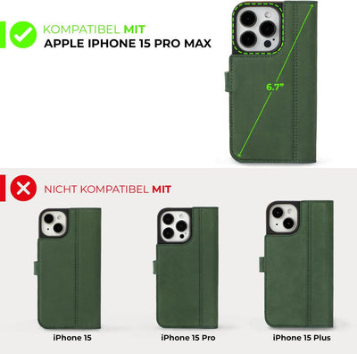 Snakehive Schutzhülle für iPhone 15 Pro Max - Klapphülle Echte Lederhülle mit Standfunktion - Handma