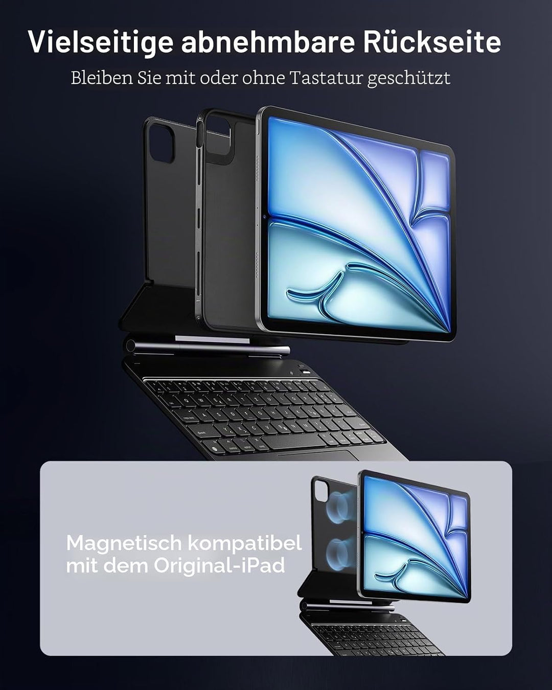 ESR Keyboard Hülle, für iPad Air 11 Zoll(M2 2024), iPad Pro 11/Air 6/5/4, Magnetischer Ständer, Fede