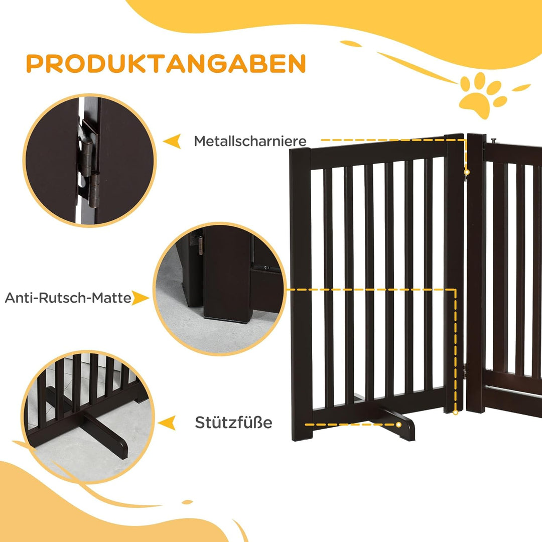 PawHut Absperrgitter Holz Freistehendes Schutzgitter für Hunde Türschutzgitter Verstellbares Hundegi