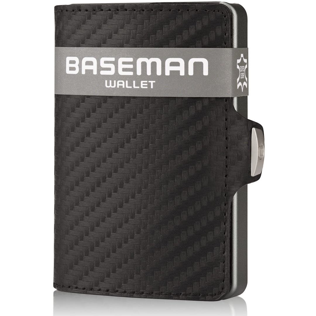 BASEMAN® Kreditkartenetui mit Münzfach I das Slim-Wallet aus Aluminium & Echtleder I Kartenetui für