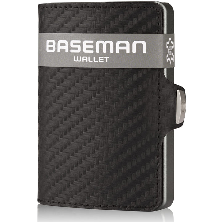 BASEMAN® Kreditkartenetui mit Münzfach I das Slim-Wallet aus Aluminium & Echtleder I Kartenetui für