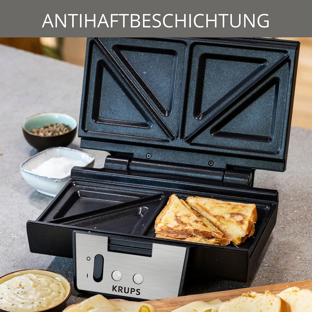 Krups FDK453 Sandwichmaker | Dreieckform | Antihaftbeschichtung | tiefe 25x12 cm XL-Platten | vertik