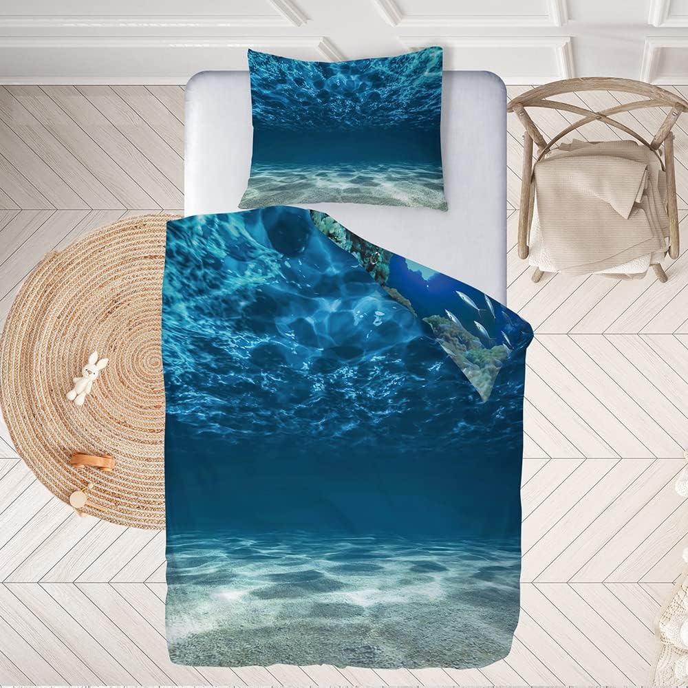 Ulticool – Bettbezug – Bettwäsche Delfin Meer Aquarium Fische Tiere – 140 x 200 cm – Kissenbezug 60