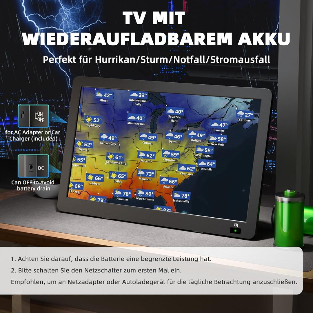 DESOBRY Fernseher 14,2 Zoll Kleiner Fernseher 1080P, Mobiler TV mit DVB-T2 Tuner, USB HDMI AV-Eingan