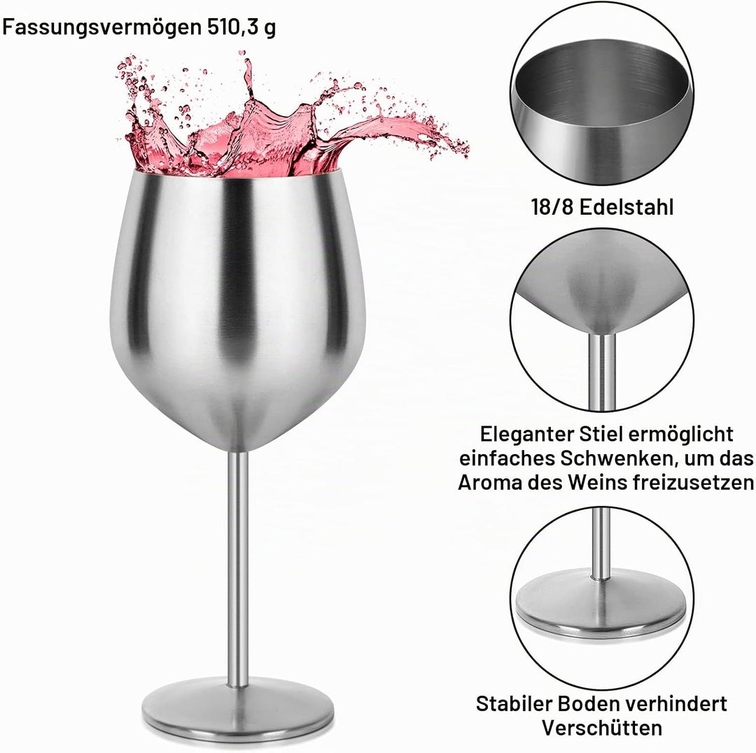 Livole Rotweingläser Set, 18Oz 550ml Weingläser aus Edelstahl, Champagner Gläser, Pokale Gross Bauch