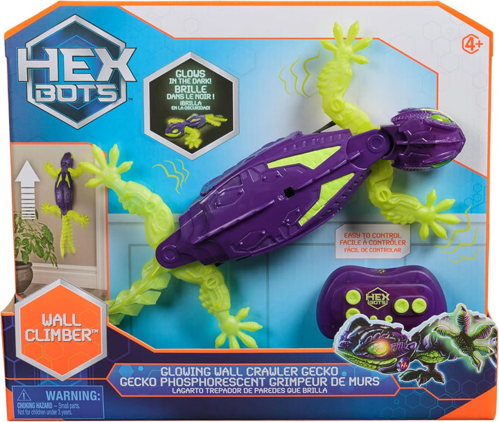 HEX BOTS – Wandflitzer Gecko Glow-in-The Dark, RC-Gecko mit LED-Augen & Glow-in-The-Dark-Beinen, das