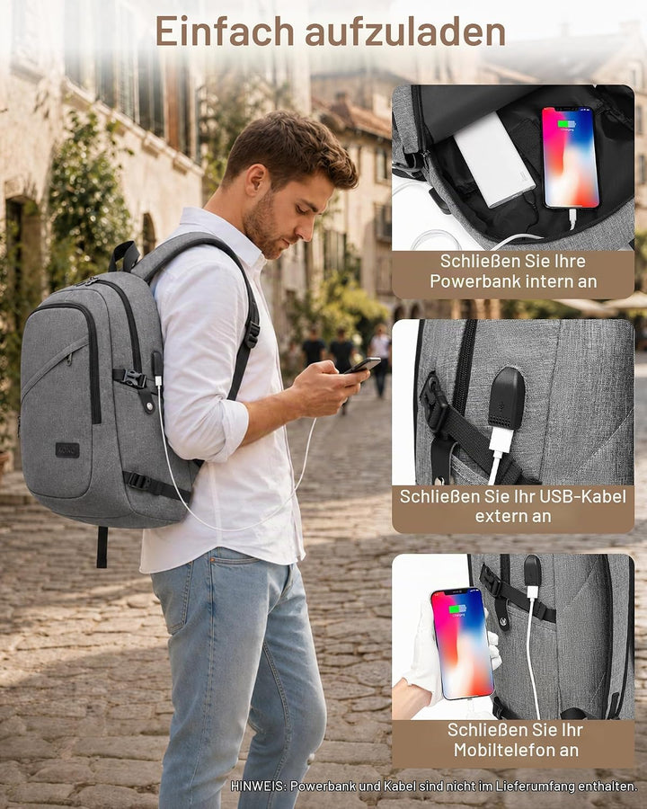 KONO Laptop Rucksack für Herren und Damen, Wasserdichter und Diebstahlsicher Business Laptoprucksack