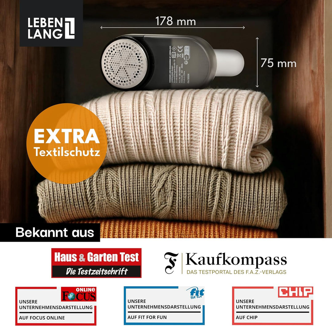 LEBENLANG Fusselrasierer Elektrisch 2000mAh - Inkl. LED Anzeige & Reinigungspinsel I Bis zu 2h Laufz