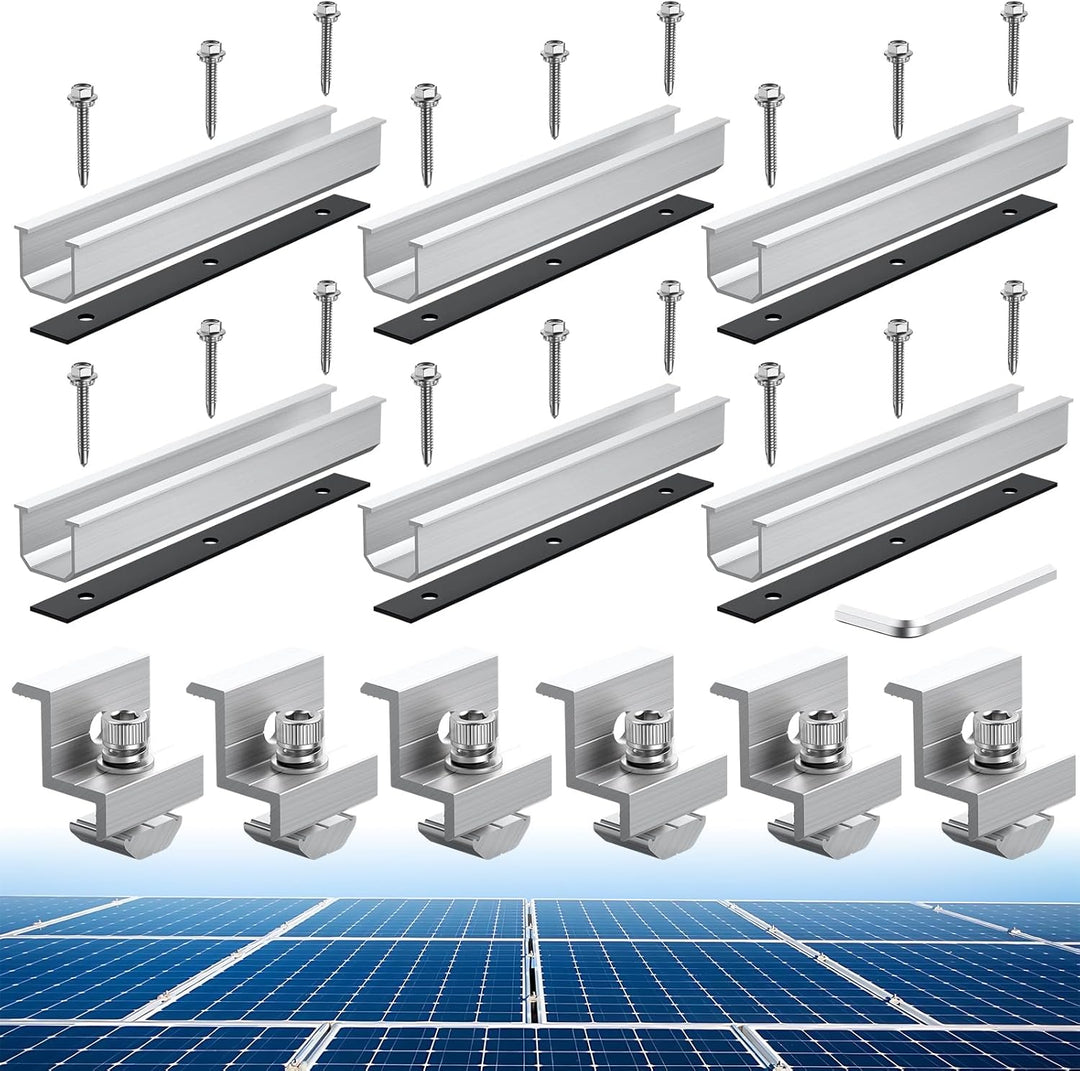 Anbte Solarmodul Halterung Kit, 6 Stück 200mm Kurzschiene aus Aluminium inkl. 6pcs Endklemme für Mod