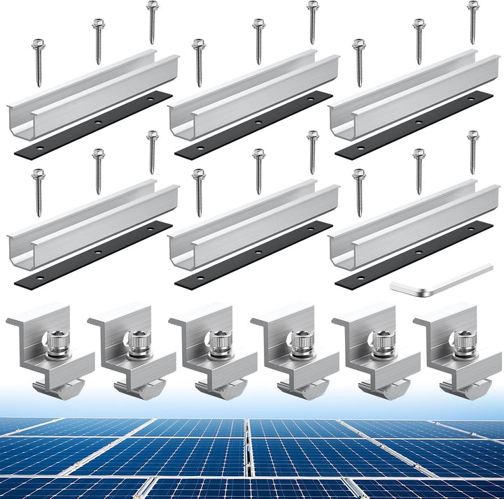 Anbte Solarmodul Halterung Kit, 6 Stück 200mm Kurzschiene aus Aluminium inkl. 6pcs Endklemme für Mod