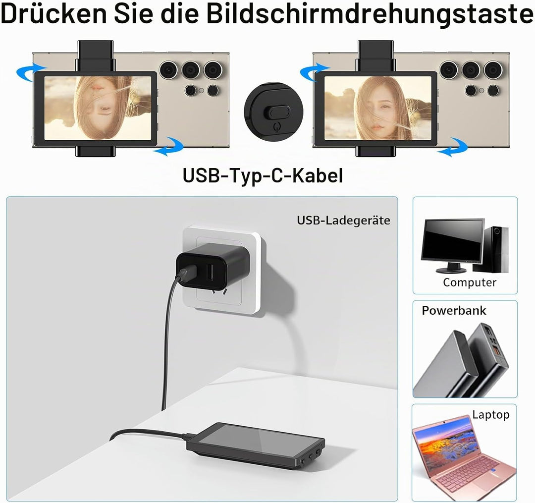 Newmowa Phone Vlog Selfie Monitor Bildschirm mit Magnetischer Telefonhalterung,Rückkamera Selfie für