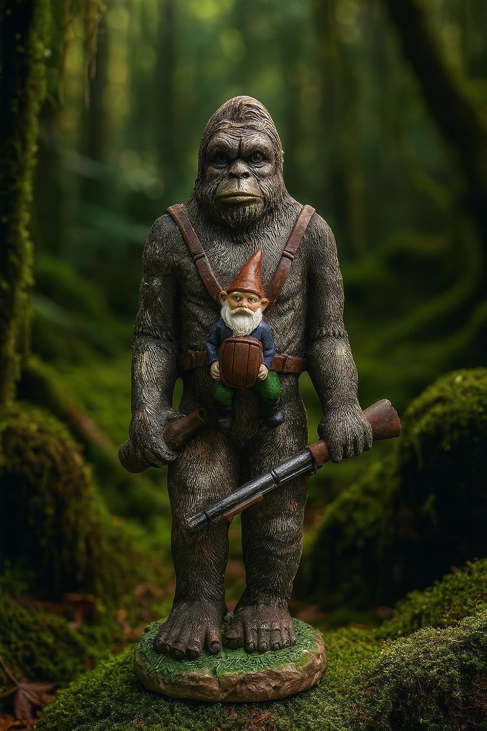 Funny Guy Mugs Gartenzwerg Statue – Bigfoot und ein Zwerg – Indoor/Outdoor Gartenzwerg Skulptur für