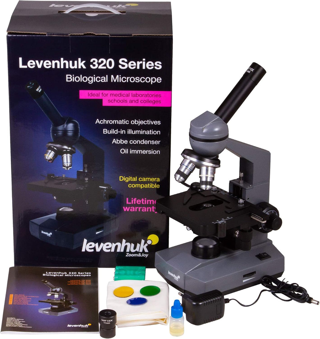 Levenhuk 320 Plus Biologisches Monokular 40- bis 1600-Fach mit Achromatischer Weitwinkeloptik, LED-L