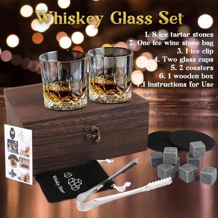 Whisky Geschenk Set,Whisky Steine Geschenkset,Whiskey Gläser Set Enthalten 8 Whiskey Steine & 2 Whis