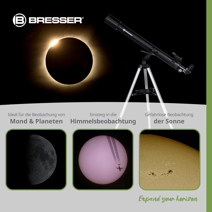 Bresser Einsteiger Linsen-Teleskop Sirius 70/900 AZ mit Smartphone-Adapter, Sonnenfilter, Stativ &amp; Z