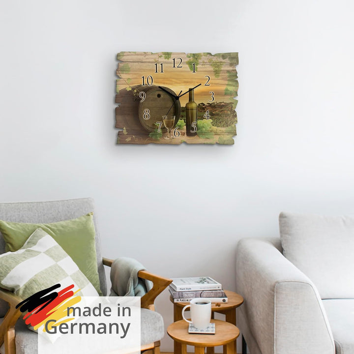 ARTLAND Wanduhr ohne Tickgeräusche aus Holz Funk Uhr lautlos 40x30 cm Rechteckig Küche Landschaft Na