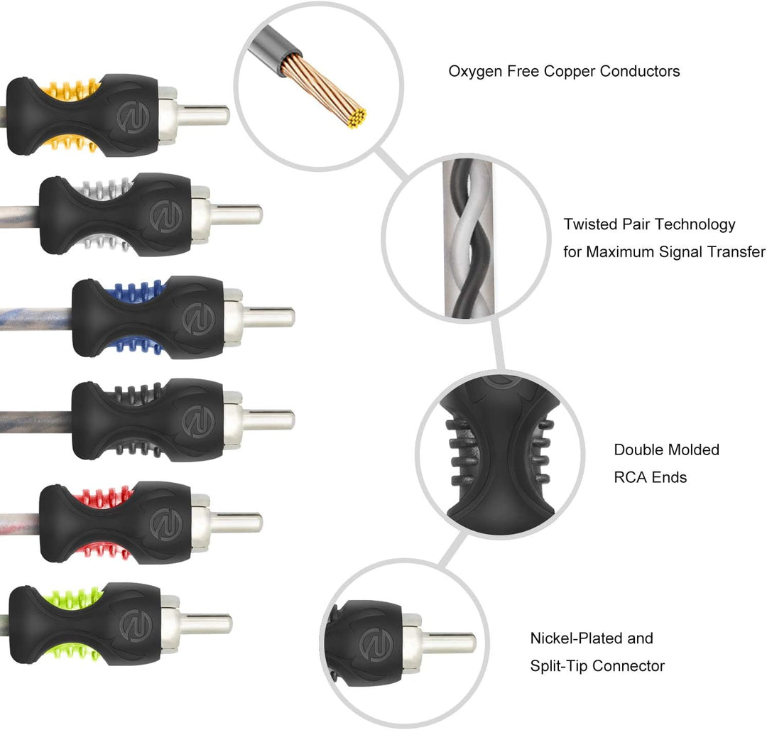 RECOIL RCI617 99,99 % sauerstofffreies Kupfer, 6-Kanal-Cinch-Audiokabel, gedrehtes Paar mit Rauschun