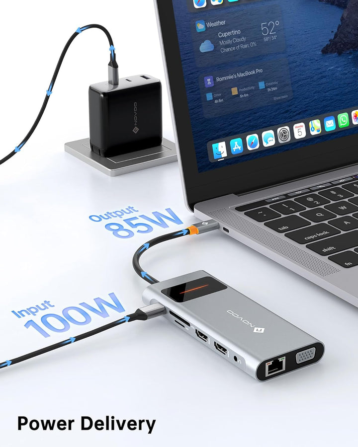 Docking Station USB C Triple Display, NOVOO 12 in 1 USB-C-Hub mit 2 HDMI, VGA, Ethernet, SD/TF-Karte