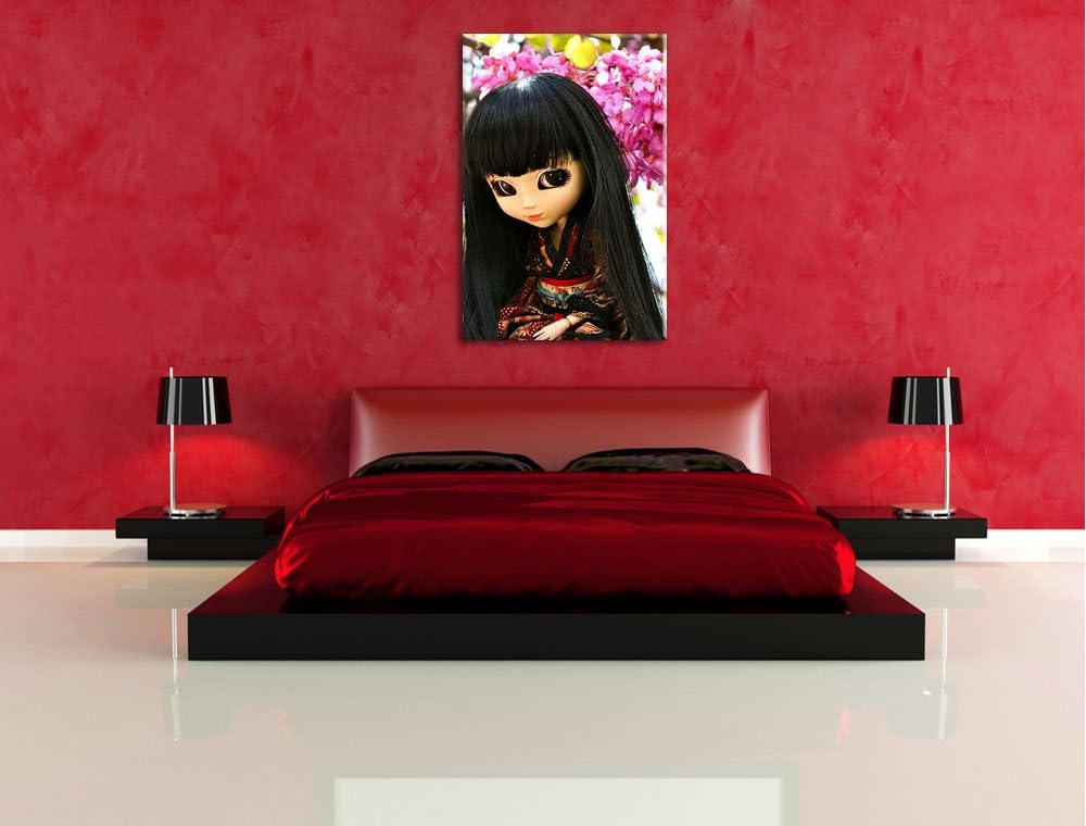anmutige Geisha Pullip Leinwand, XXL riesige Bilder fertig gerahmt mit Keilrahmen, Kunstdruck auf Wa