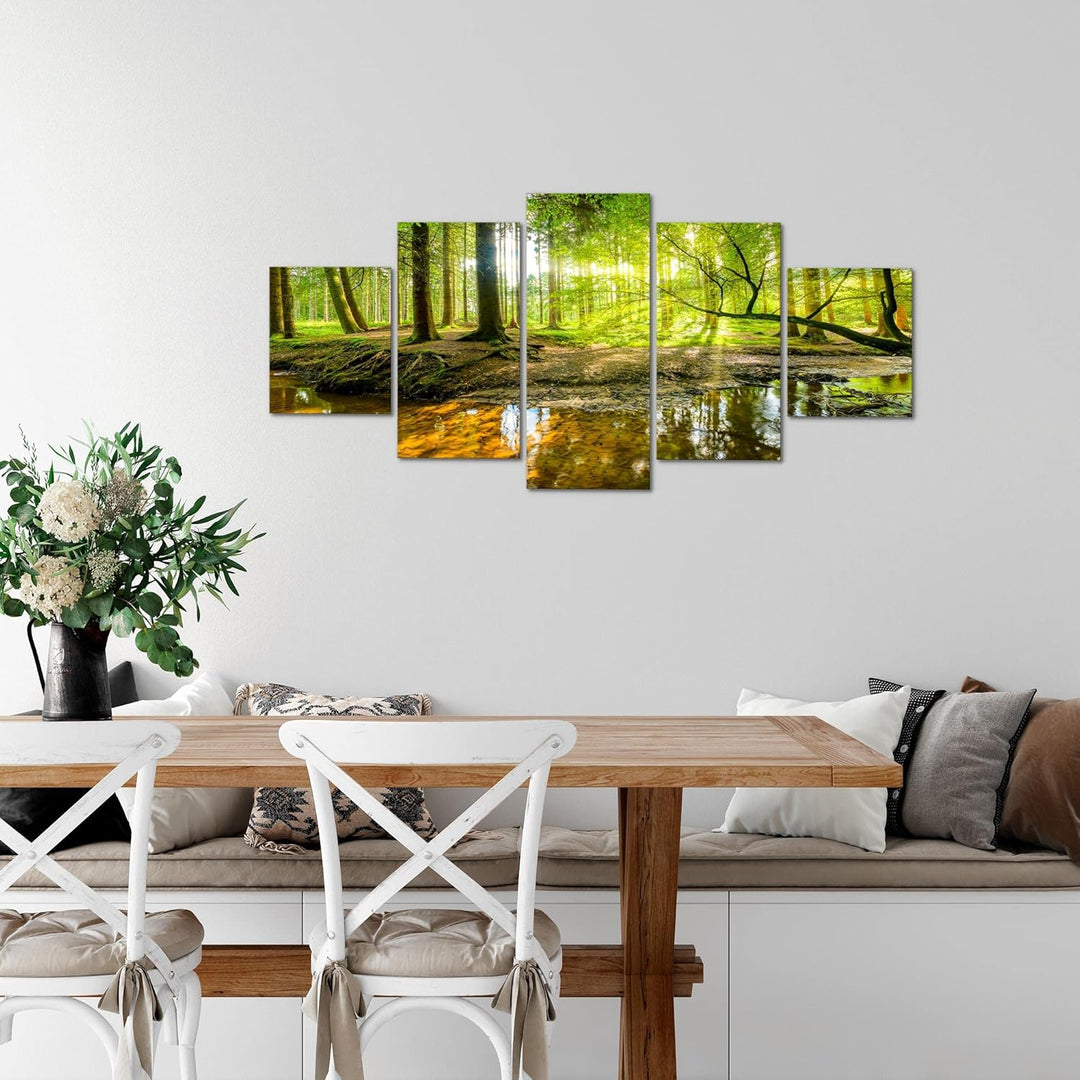 Runa Art Wandbilder Wald Landschaft 5 Teilig Bild auf Vlies Leinwand Deko Schlafzimmer Wohnzimmer Na
