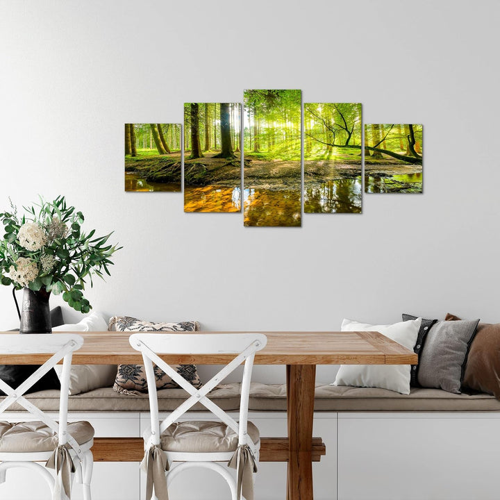 Runa Art Wandbilder Wald Landschaft 5 Teilig Bild auf Vlies Leinwand Deko Schlafzimmer Wohnzimmer Na