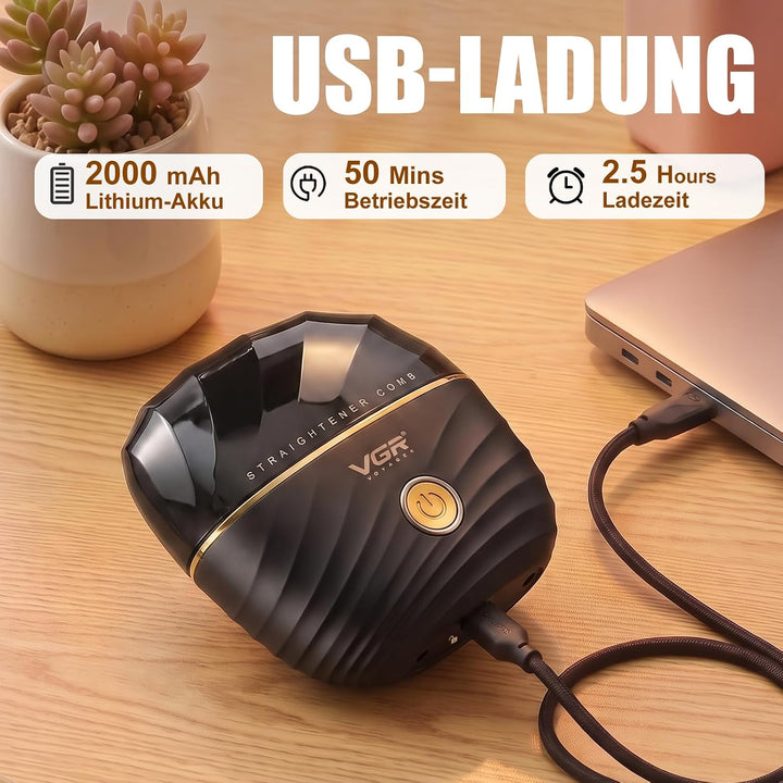 VGR 585 Kabellose Glättungsbürste Mini Mit 2 Temperaturstufen USB-Aufladung | Haarglätter Bürste Mit