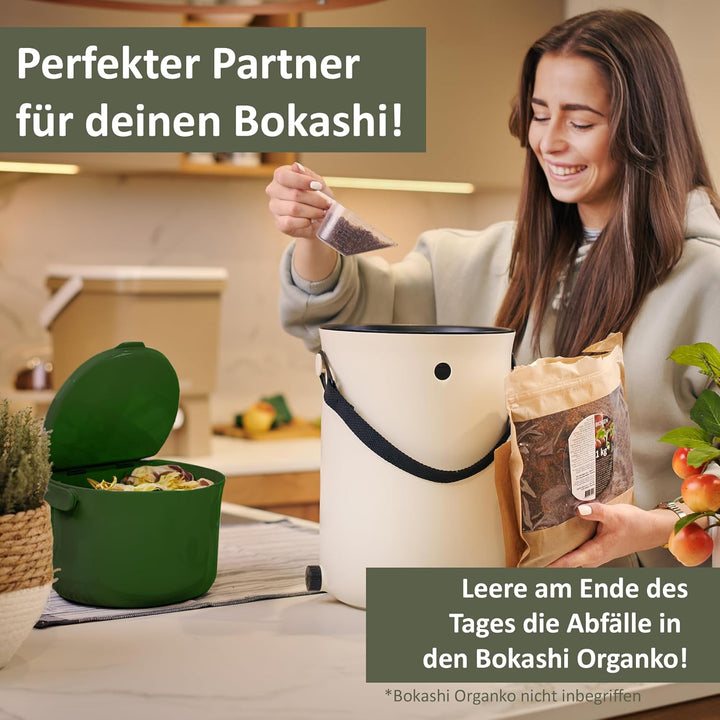 Lemodo Organko Daily olivgrün, Biomülleimer Küche 3,3 l – formschöner Komposteimer aus recyceltem Ku