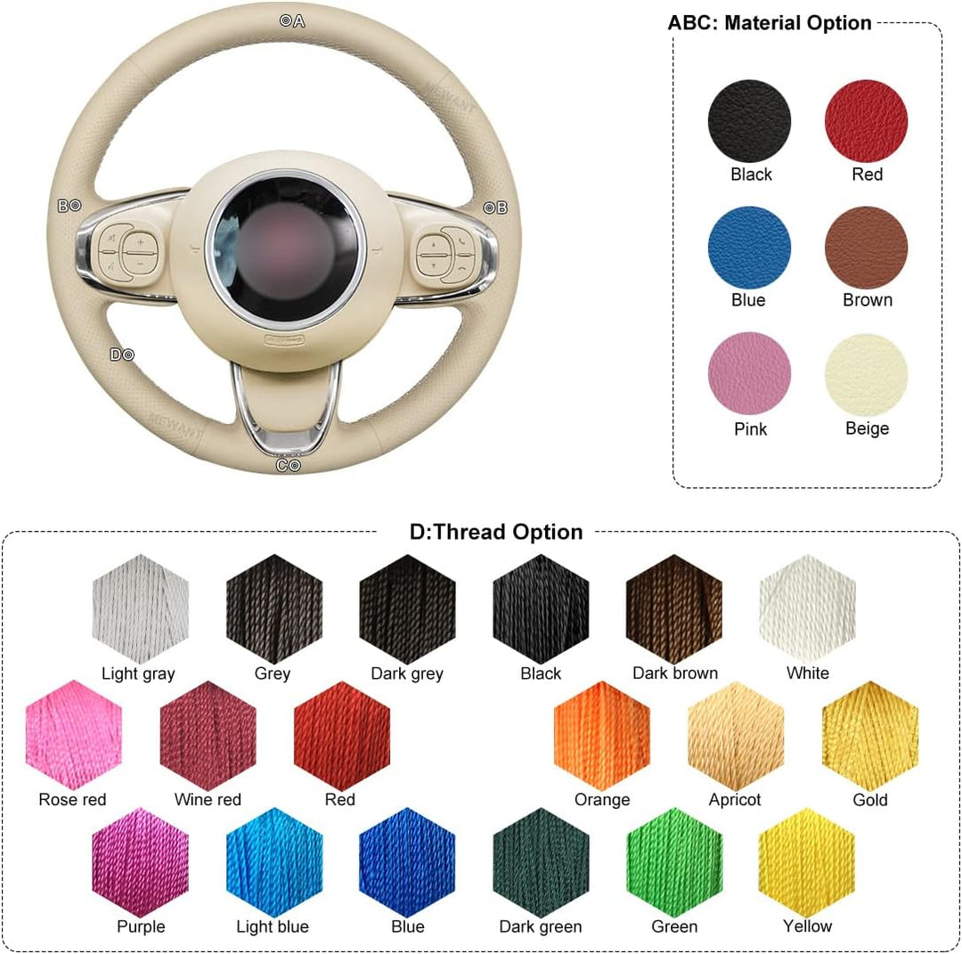 MEWANT Lenkradbezug für FIAT 500 / 500C Lenkradhülle aus Kunstleder Mikrofaser Leder per Hand Nähen