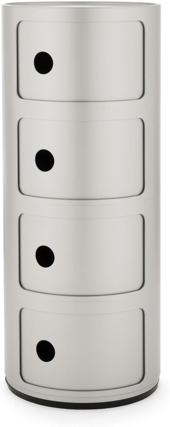Kartell Componibili, 4 Elements, Silber, Runde Basis 4-fächer Silber, 4-fächer Silber