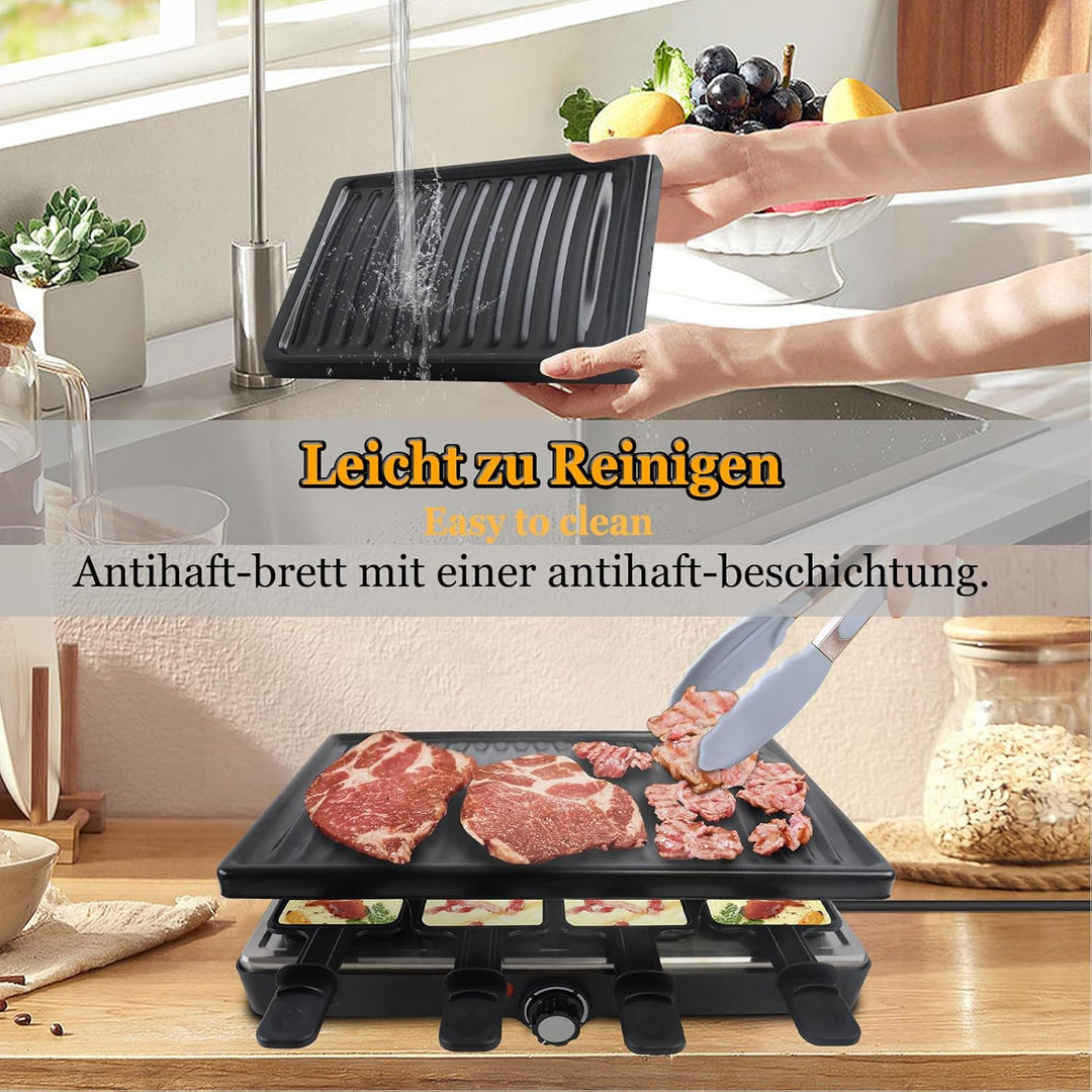 LZQ Raclette Grill für 8 Personen, Electric Grill Tischgrill Elektrogrill antihaftbeschichteter Gril