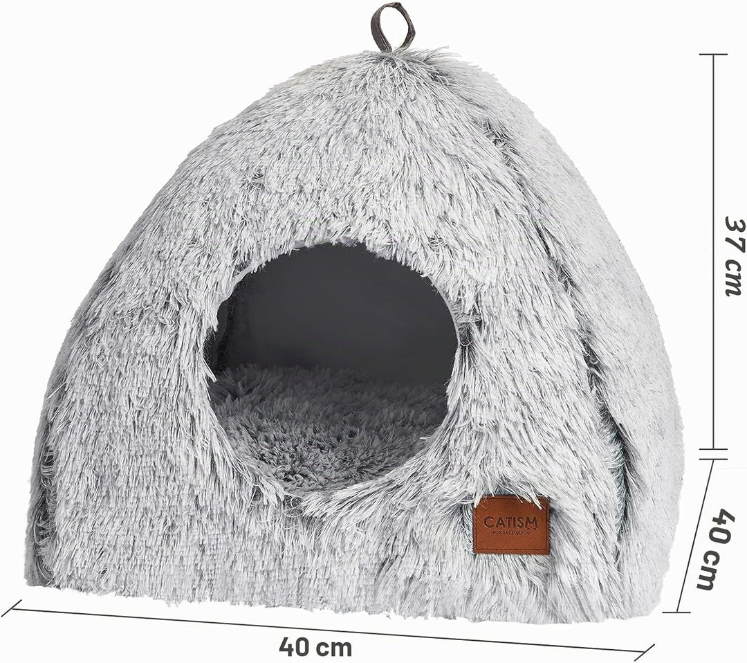 CATISM Katzenbett Waschbar Katzenschlafplatz für Katzen Katzenhöhle Plüsch Haustier Katzenkopfkissen