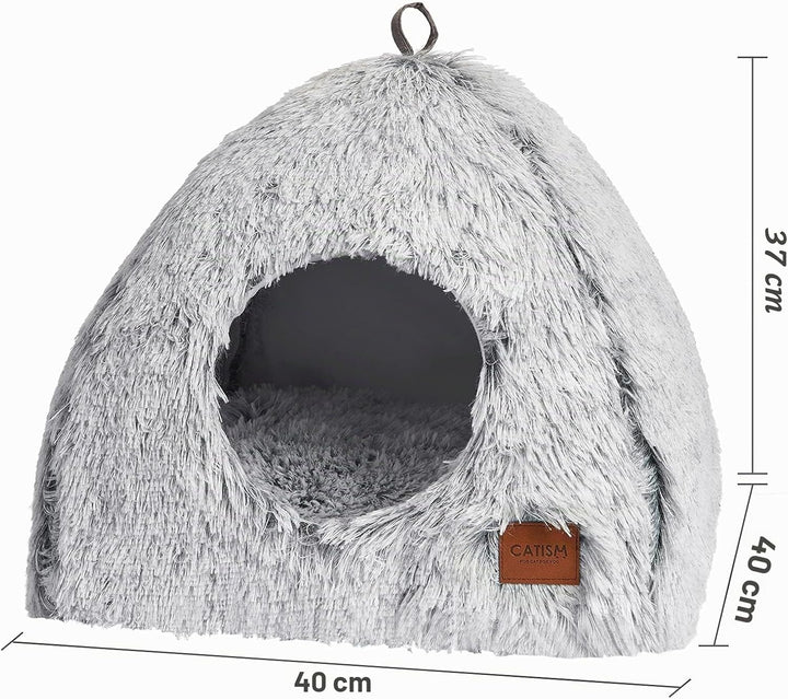 CATISM Katzenbett Waschbar Katzenschlafplatz für Katzen Katzenhöhle Plüsch Haustier Katzenkopfkissen