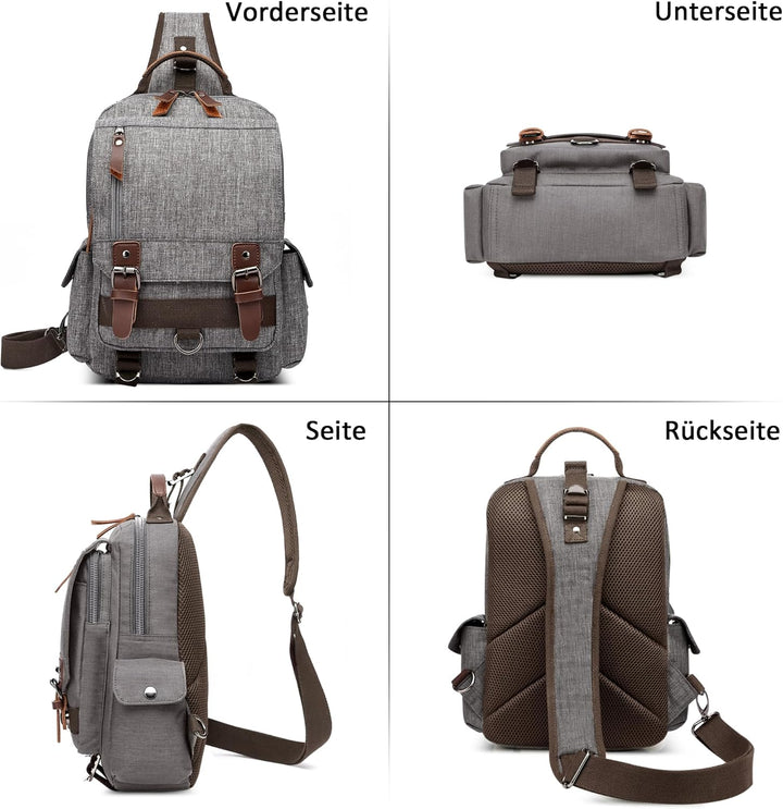 DORRISO Retro Brusttasche Herren Mode Grosse Kapazität Schultertasche für 10,9 Zoll iPad mit Griff M