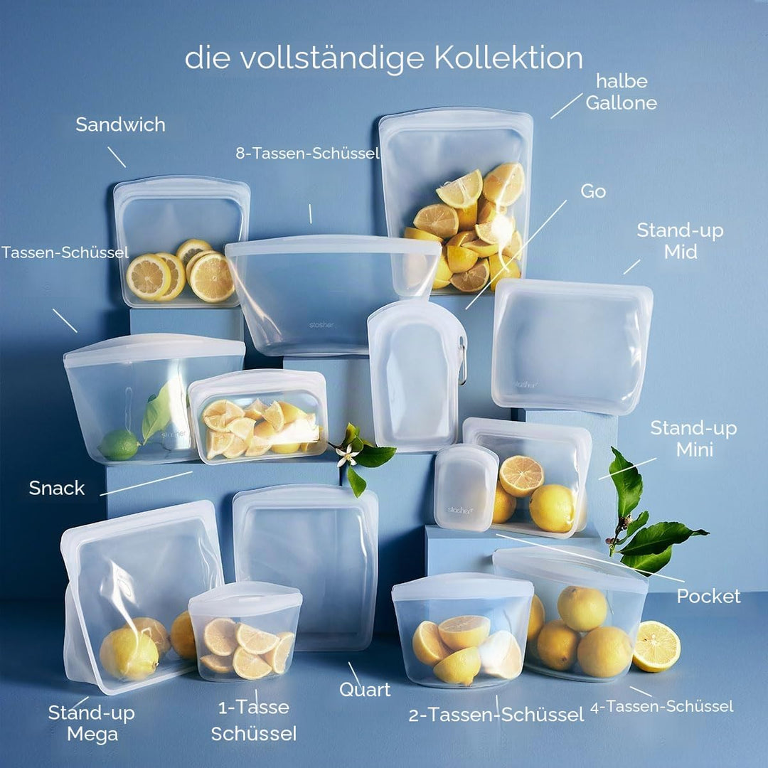 Stasher Bag Premium Silikonbeutel wiederverwendbar für Lebensmittel, 2er-Pack, Klar + Blau | Vielsei