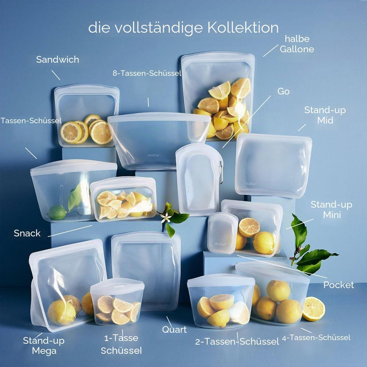 Stasher Bag Premium Silikonbeutel wiederverwendbar für Lebensmittel, 2er-Pack, Klar + Blau | Vielsei