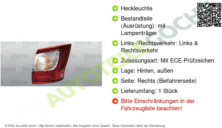 VALEO Original Teil Heckleuchte Rechts 044448