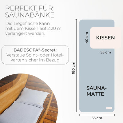 SAUNASOFA® von BADESOFA® | Extra bequeme Sauna-Matte mit Kissen | Einfacher Transport dank Tragegurt