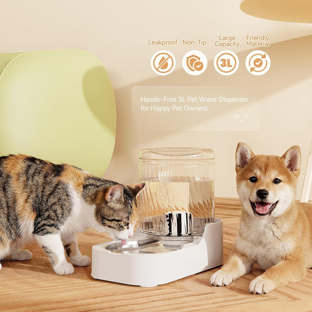 JUNSPOW Automatischer Katzen-Wasserspender mit Edelstahlnapf, Hund Wassernapf Spender Einstellbare W