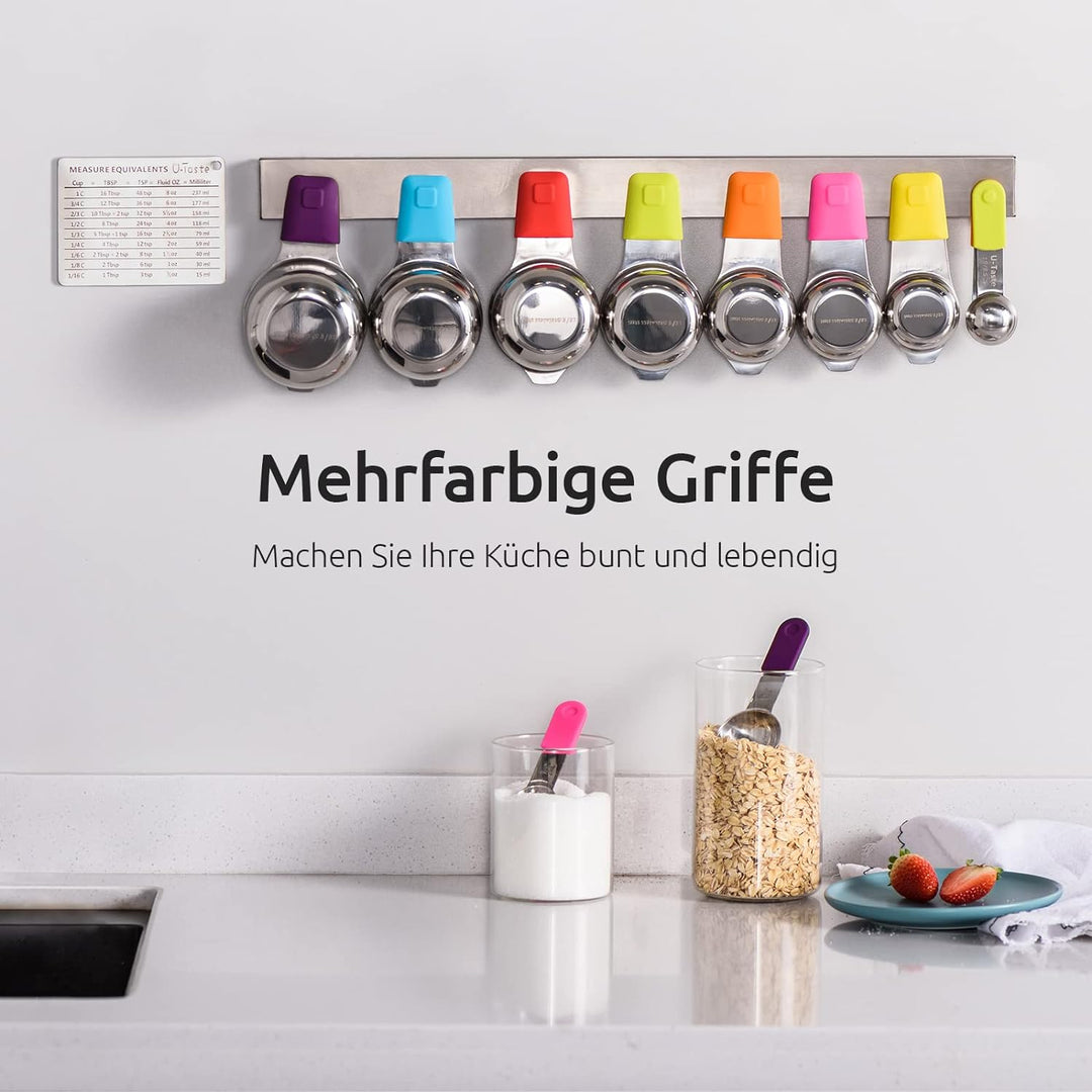 U-Taste Magnetische Messbecher und Messlöffel 13 Stück aus 18/8 Edelstahl: 7 Cup Messbecher und 5 TL