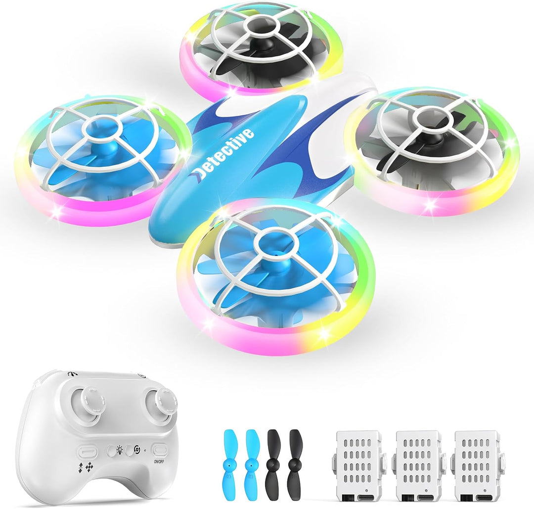 Mini Drone for Children from 6+, 3 Batteries, LED Quadcopter with 360° Flip Indoor Outdoor (Blau), B